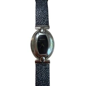 Mango Watch Oval Case Pebbled Leather Band